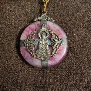 Vintage Goddess Kuan Yin Multi Color Agate Necklace